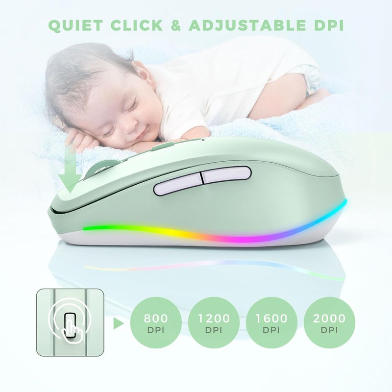 EPEIUS Wireless Mouse Jiggler - LED Wireless Mice with Build-in Mouse Mover, Rechargeable Moving Mouse for Laptop with Undetectable Random Movement Keeps Computers Awake-Light Green - Image 4